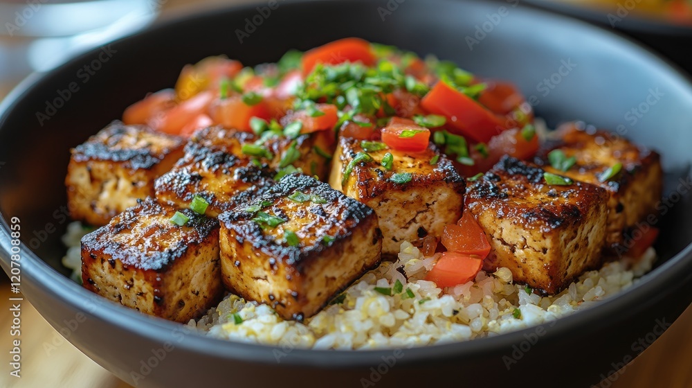 Pan-seared Tofu Bowl, Rice, Tomato Salsa Pan-seared Tofu Bowl, Rice, Tomato Salsa