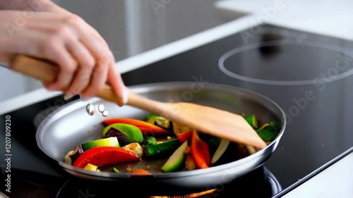 Wallpaper Mural Close up of woman sautéing vegetables in pan Torontodigital.ca