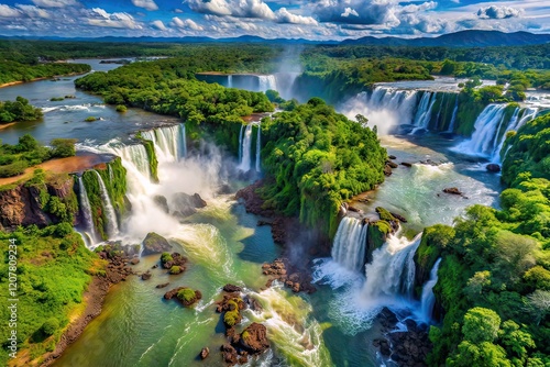 Helicopter View Iguazu Falls Brazil, Rule of Thirds, Aerial Photography, Stunning Landscape