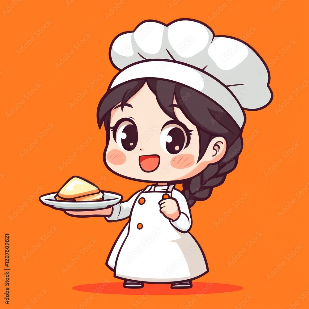 Cute cartoon chef serving food. Possible use Children's cookbook cover Cute cartoon chef serving food. Possible use Children's cookbook cover