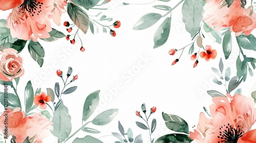 Elegant Greeting Invitation Template with Watercolor Flowers and Leaves