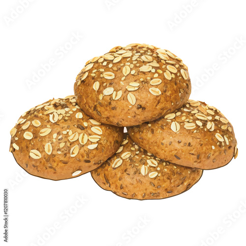 Buns with oat flakes and sesame seeds isolated vector illustration (1)