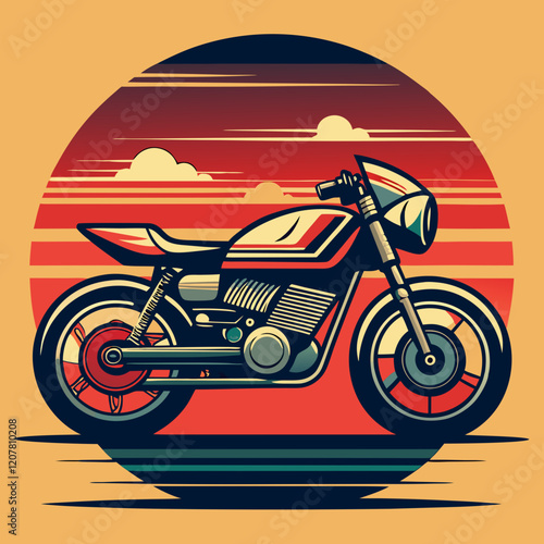 super racer bike leaves silhouette on Retro Vintage Background Vector Illustration T-shirt design Art