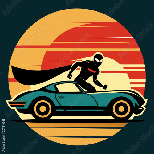 super racer bike leaves silhouette on Retro Vintage Background Vector Illustration T-shirt design Art