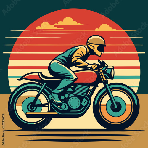 super racer bike leaves silhouette on Retro Vintage Background Vector Illustration T-shirt design Art