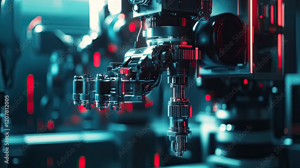 Fototapeta premium Industrial Robot Arm Closeup High Tech Manufacturing Automation