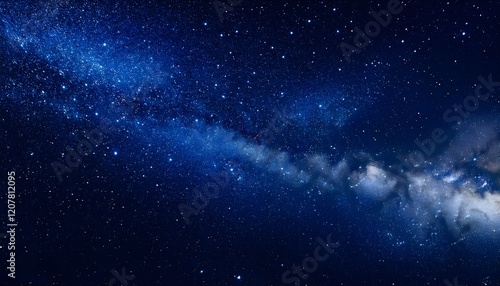Fototapeta Naklejka Na Ścianę i Meble -  The dark black and deep blue sky cosmos filled with myriads of stars. Beautiful galaxy space background and wallpaper