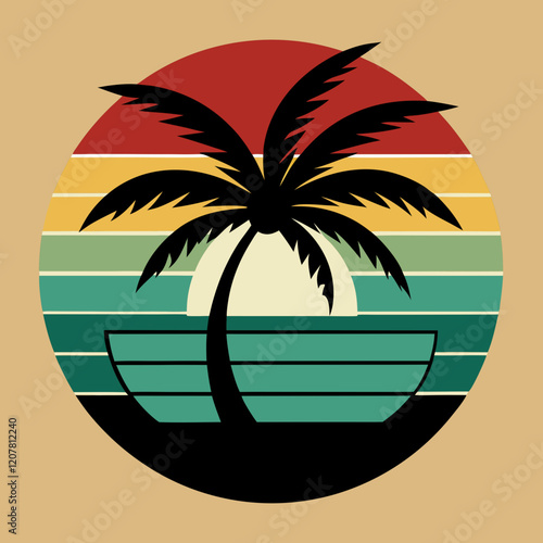 coconut leaves silhouette on Retro Vintage Background Vector Illustration T-shirt design Art