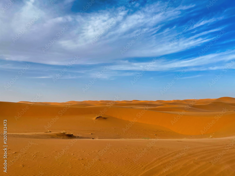 landscape view of sand dunes and blue sky in erg chebbi desert landscape view of sand dunes and blue sky in erg chebbi desert