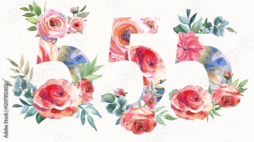 Number 5 Watercolor Flowers Roses Hand Painting
