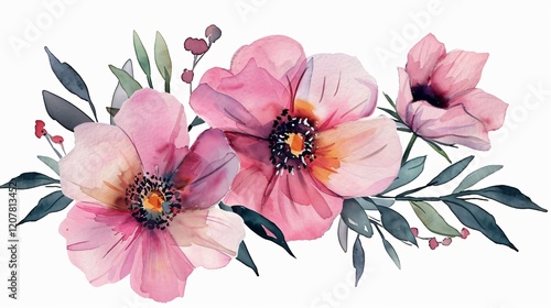 Elegant Pink Watercolor Floral Clip Art Bouquet Perfect for Design Projects