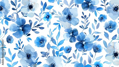 Elegant Seamless Blue Floral Watercolor Background Pattern for Design Projects