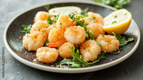 Crispy Breaded Shrimp Recipe with Lemon and Arugula