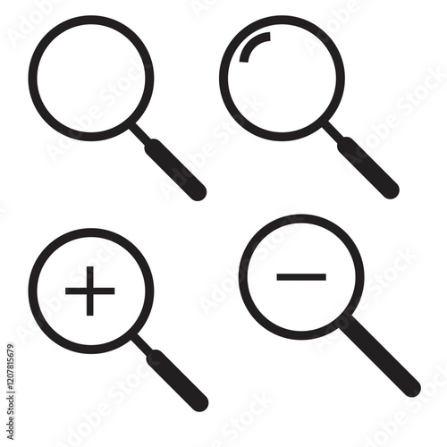 Magnifying glass icon. Magnifying glass set. Zoom symbol. Check mark true and false symbol tick icon. Vector Illustration.