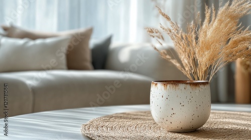Ceramic cup filled with coffee on a marble surface with decorative elements i...