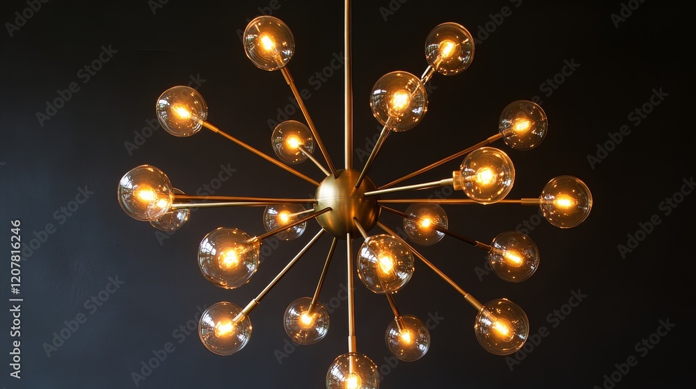 Obraz premium Unique chandelier design with multiple bulb arms illuminating a modern space