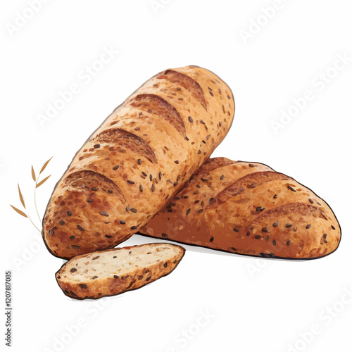 Homemade crunchy bread with grains vector illustration (1)