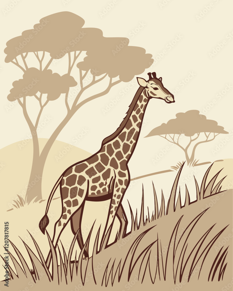 Fototapeta premium illustration giraffe in the grass vector graphic