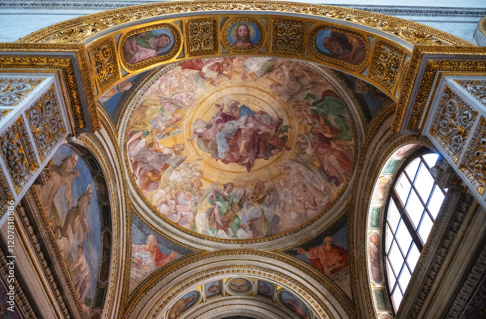 The interior of the Basilica of Santa Maria in Trastevere (Basilica di Santa Maria in Trastevere), one of the oldest churches of Rome, Lazio, Italy The interior of the Basilica of Santa Maria in Trastevere (Basilica di Santa Maria in Trastevere), one of the oldest churches of Rome, Lazio, Italy