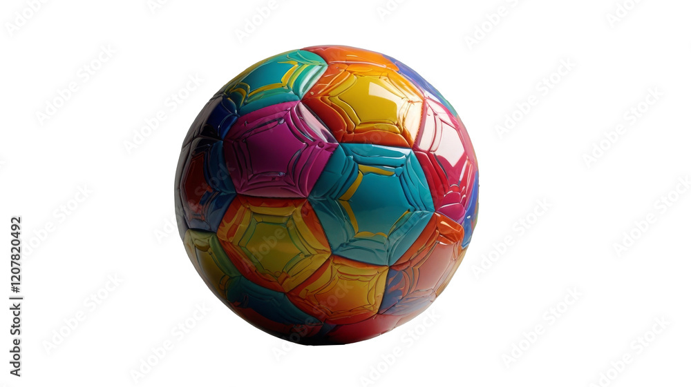 Fototapeta premium Multi coloring soccerball Isolated on transparent background. Copy space.