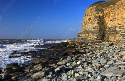 Limestone cliffs, Dunraven Bay, Southerndown, Vale of Glamorgan, South Wales, United Kingdom photo