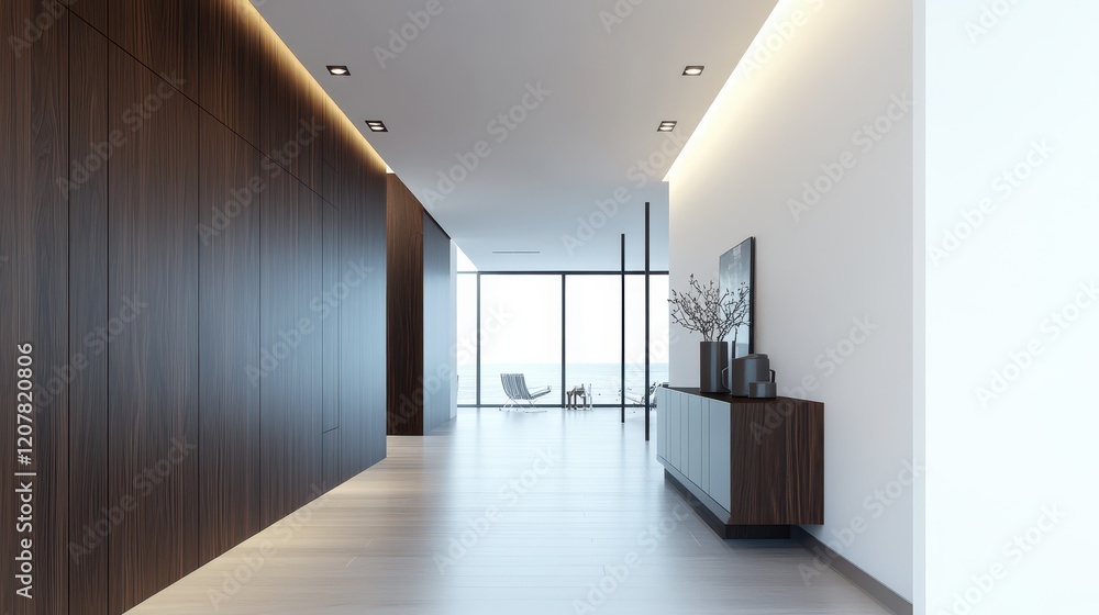 Obraz premium A rich dark wooden cabinet positioned adjacent to a clean white wall, creating a striking contrast and highlighting the elegance of the dark wood.