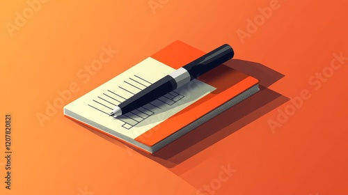 Notepad and pen on an orange background for writing tasks and notes