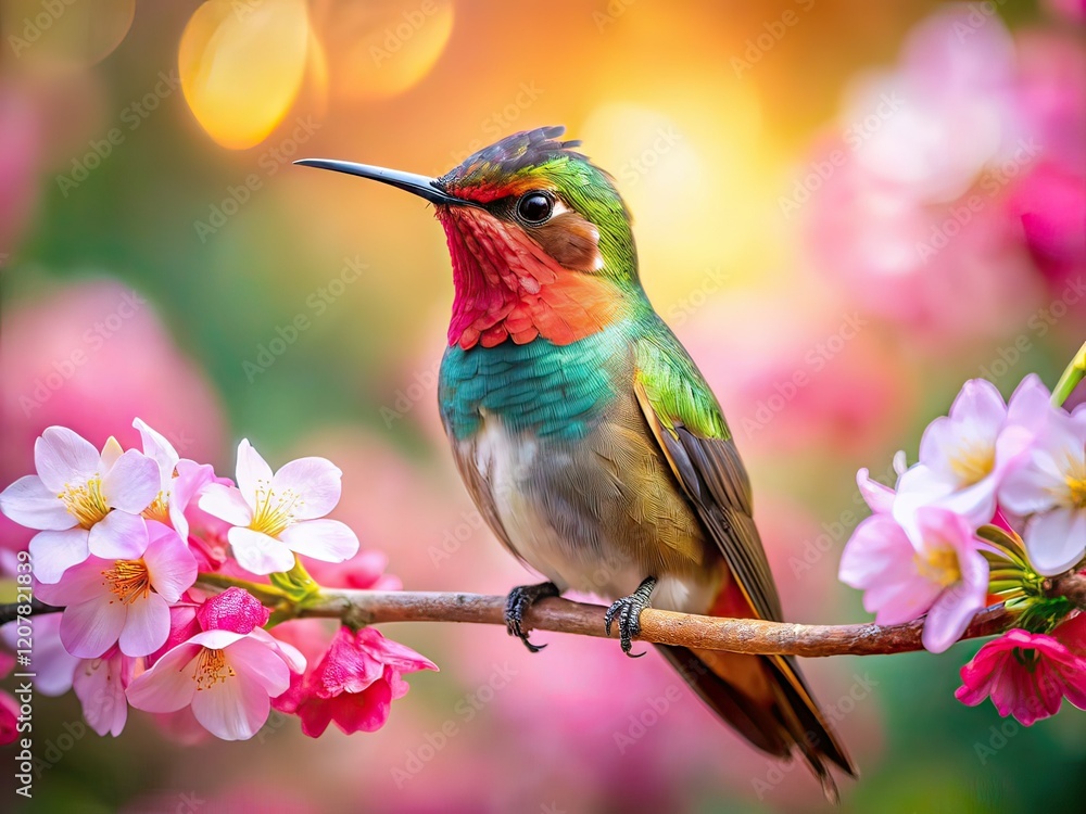 Hummingbird on Branch - Copy Space for Design Hummingbird on Branch - Copy Space for Design