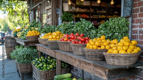 Vibrant Farmers Market Produce Display: Lemons, Tomatoes, and More!