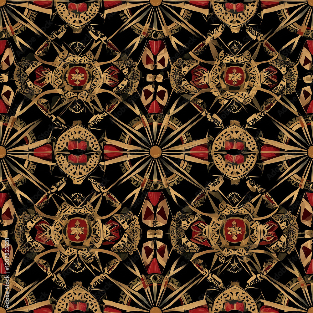 Mandala Seamless Patterns Intricate geometric pattern featuring bold colors and symmetrical designs on a dark background. Mandala Seamless Patterns Intricate geometric pattern featuring bold colors and symmetrical designs on a dark background.