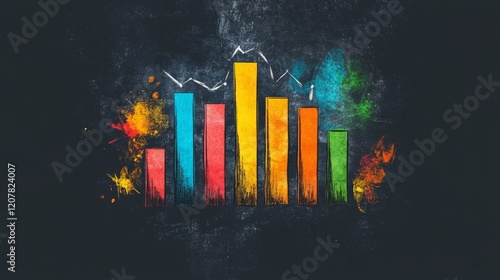 Vibrant financial growth chart with arrows indicating trends on a rustic wood...