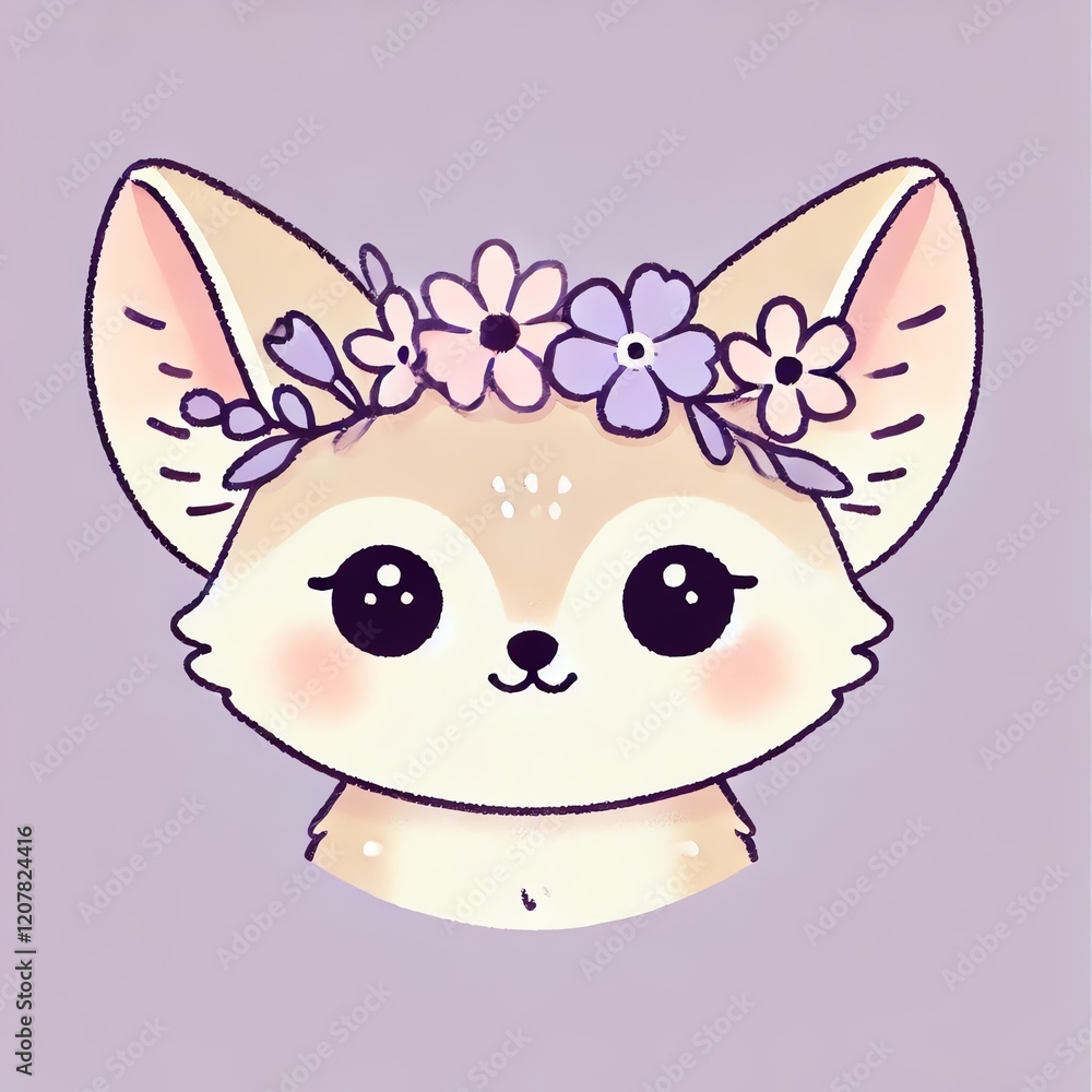 Fototapeta premium A cute cartoon character of a fennec fox with a calm and friendly expression