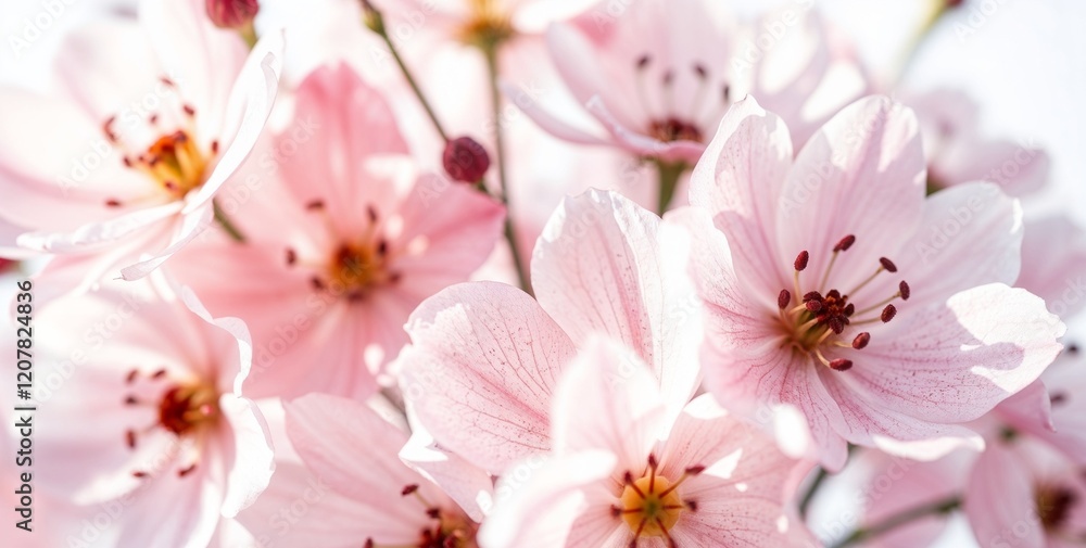 Close-up view of delicate pink cherry blossoms in full bloom, showcasing their intricate details Close-up view of delicate pink cherry blossoms in full bloom, showcasing their intricate details