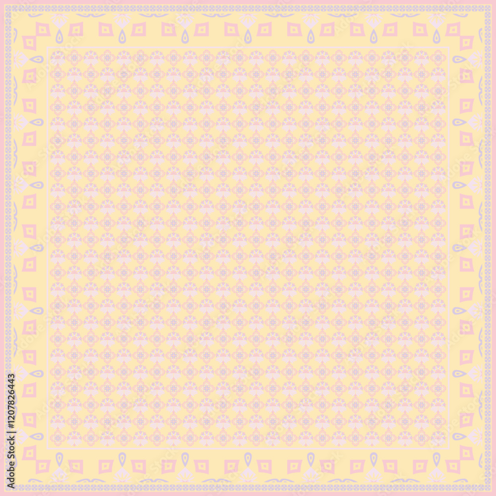 Hijab scarf flower abstract pattern.Ethnic geometric ornament with frame motif border hijab pattern.Design for fabric,print,scarves,shawl,kerchief,bandana,clothing,pareo,pillows,tablecloth,decoration. Hijab scarf flower abstract pattern.Ethnic geometric ornament with frame motif border hijab pattern.Design for fabric,print,scarves,shawl,kerchief,bandana,clothing,pareo,pillows,tablecloth,decoration.