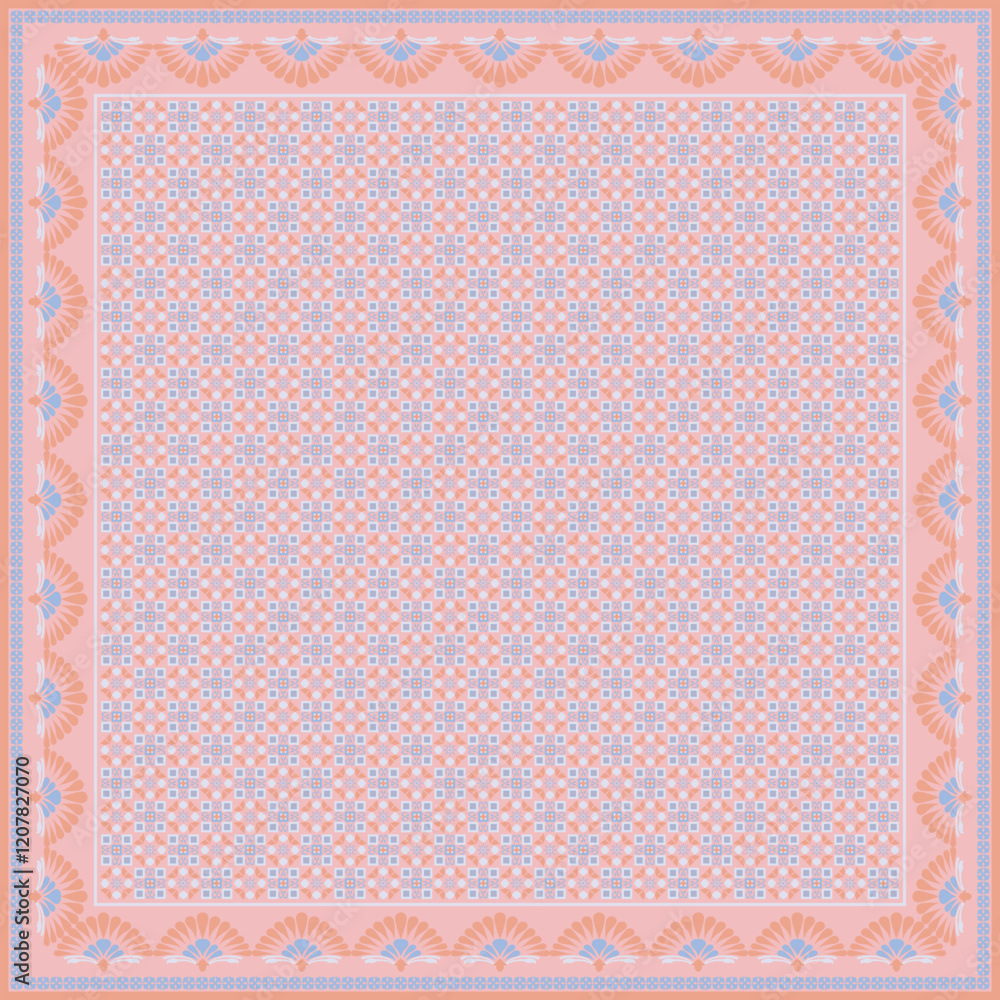 Hijab scarf flower abstract pattern.Ethnic geometric ornament with frame motif border hijab pattern.Design for fabric,print,scarves,shawl,kerchief,bandana,clothing,pareo,pillows,tablecloth,decoration. Hijab scarf flower abstract pattern.Ethnic geometric ornament with frame motif border hijab pattern.Design for fabric,print,scarves,shawl,kerchief,bandana,clothing,pareo,pillows,tablecloth,decoration.