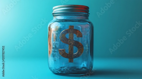 Mason jar with dollar sign and plant growing inside, symbolizing savings and ...