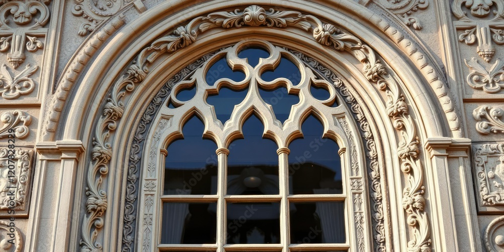 Arched window with intricate carvings and ornate details, arched windows, ancient structures Arched window with intricate carvings and ornate details, arched windows, ancient structures