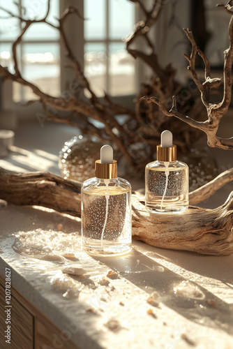 Skin care products on wood background