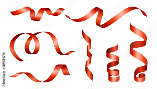 Free form ribbons with glitter effect flying in air, isolated flowing wavy strips. Vector glossy satin tapes. Adornment for presents or greeting cards, decoration for holiday or special occasion