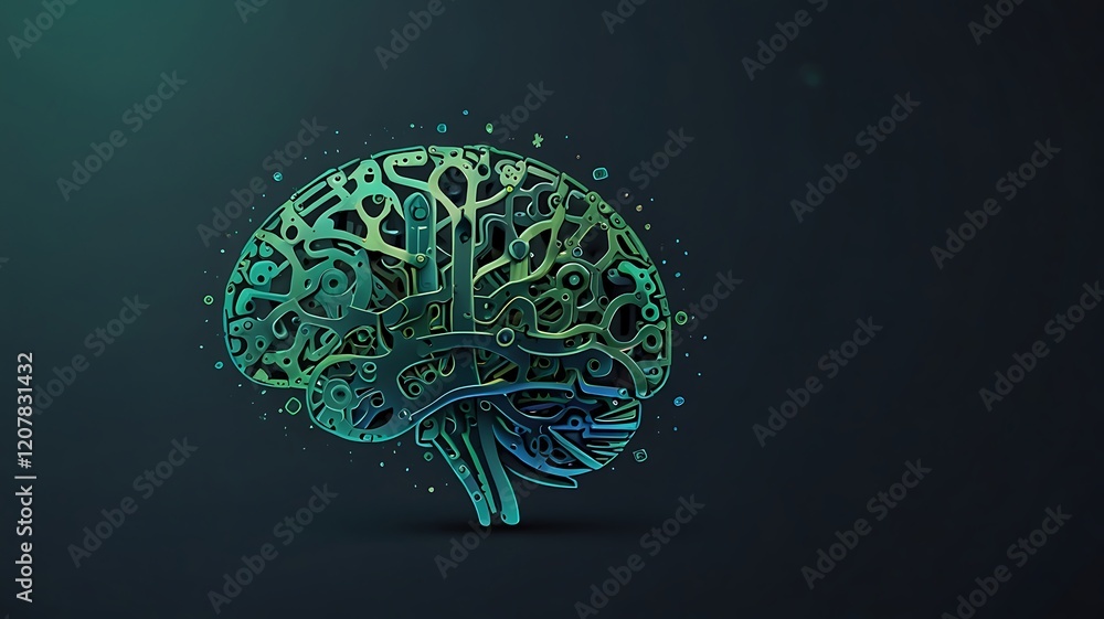 Mechanical Brain: A Teal and Green Intricate Artwork Mechanical Brain: A Teal and Green Intricate Artwork