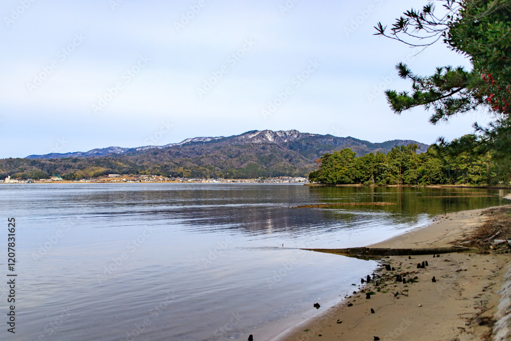 Serene View of Aso Sea at Amanohashidate, Kyoto, Japan Serene View of Aso Sea at Amanohashidate, Kyoto, Japan