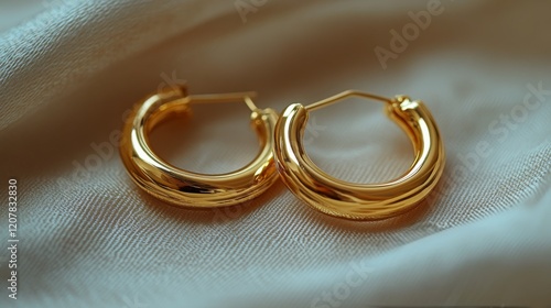 Elegant gold hoop earrings displayed on soft fabric showcasing their shine an...