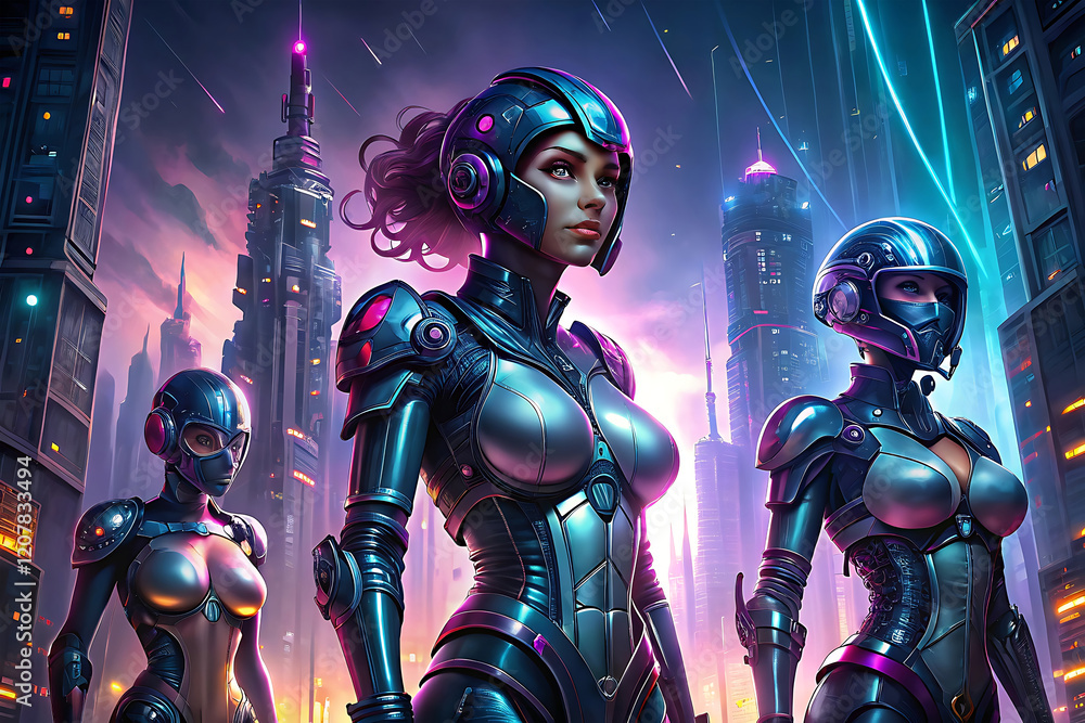 Naklejka premium cyber woman with spaceship