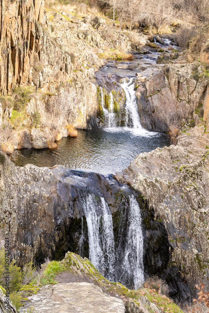 Aljibe waterfall in the area of the black villages of Guadalajara, Spain Aljibe waterfall in the area of the black villages of Guadalajara, Spain