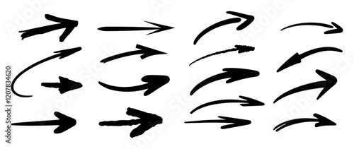 Arrows and pointers for doodles and sketches. Vector charcoal, pencil or pen hand drawn element icon for checklists and pointing, showing emphasis. Swirly shapes and lines to right side