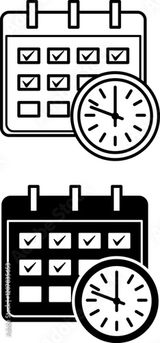 Schedule Icons. Black and White Vector Icons. Calendar and Clock. Office Concept photo