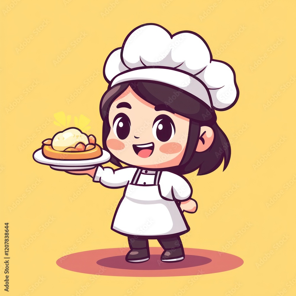 Cute cartoon chef serving food Cute cartoon chef serving food