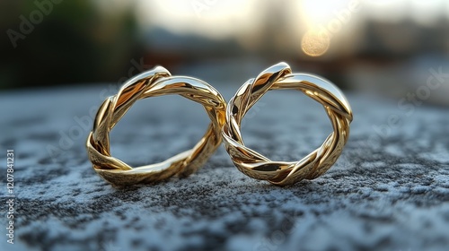 Elegant gold hoop earrings resting on a textured surface in soft natural light
