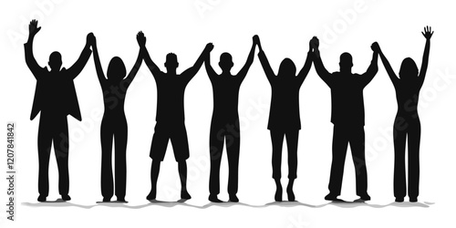 A silhouette of  people unity against a white background. 