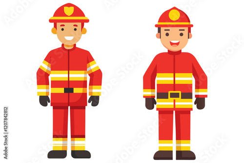 fire brigade person full body with uniform isolated white background